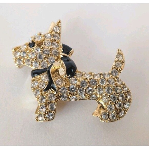 Vtg Monet Scottie Dog Brooch Pin Clear Rhinestones Flaw Replacement For Parts - Picture 1 of 3